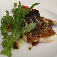 イタリア料理 Trattoria Mezzanino - スズキフィレと野菜の炭火焼き　アンチョビ風味のハーブオイルソース