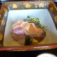 菊乃井 本店 - 鯛のお造り、さごし焼き霜ポンズゼリー