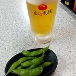 北海らーめん - ビールとお通しの枝豆