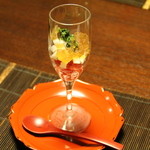 茜彩庵 山水 - 藤岡トマトと長芋とおくら 土佐酢ゼリー