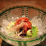 茜彩庵 山水 - 山水風ユッケ 上州和牛 妻 山葵