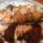 焼鳥 若竹 - おまかせ（椎茸、つくね、皮）