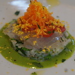 ブラッセリー ラシュレ - (2013.03)１品目：天草産スズキの塩締めと菜の花ご飯の洋風チラシ風。