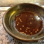 お好み焼吉野 - ホソ焼きのタレ 2013.3.17(日)13時半予約二人で、ホソ焼き、スジオムライスそば入り、ホソお好焼、ホソ入焼きうどん、スジ煮込み、スジ入りお好焼、焼き飯  飲物8000円也σ^_^