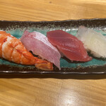 寿司屋のだ - 握り　大海老,天然ヒラマサ,マグロ赤身,真鯛