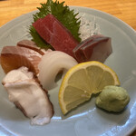 寿司屋のだ - おまかせお刺身5種盛り　タコ,イカ,マグロ,カンパチ,サーモン