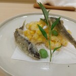 川田 - 鮎とトウモロコシの天婦羅