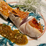 温石 - 金目鯛　この品を求めて伺ったと言っても過言ではない　一口含んだ瞬間から動悸が止まりません　ふんわりじゅわじゅわ　実山椒のソースも爽やかです