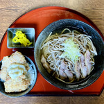 肉そば まるり - 冷たい肉そば+ミニからあげ丼