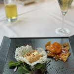 赤坂璃宮 - 天然海老二色ソース。マヨネーズあえっぽいのが最高に美味しかった。