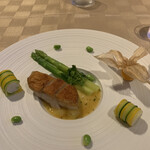 THE HIRAMATSU HOTELS&RESORTS 仙石原 - 金目鯛のソテー　帆立と枝豆のムース　アグリュームソース