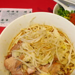 ラーメン二郎 - 汁なし半分＋ニンニク多め＋青ネギ
