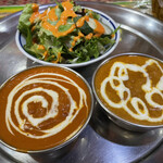 インド・ネパール料理 スナオール - サラダとチキンカレーに海老カレー