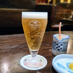 かつ吉 - 食べログのクーポンでいただいたビール(^_^)／□