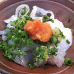 「河豚ざく」：ぶつ切りの身、湯引きした皮、
          そして白子が小鉢にドーン♪
          