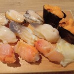 寿司 築地日本海 - アワビ　ホッキ貝　赤貝　ウニ