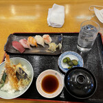 たきや寿司 - ﾗﾝﾁ天丼と生寿司1,100円