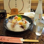 たから洲 - お造り盛り合わせ ＆ 冷酒