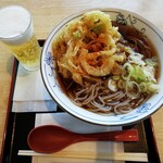 Echigo Soba - かき揚げ天そば（¥450）、一口ビール（￥100）