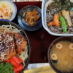 Shunrakudokoro Niko - ソースカツ丼とミニ揚げ茄子そば(980円)