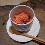 ル クーリュズ - スイカのシャーベット、ブルーベリー、 　ココナッツのブラマンジェ