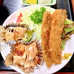 十八番 - 鳥照り焼き、スズキ南蛮、イワシフライ定食。¥850。