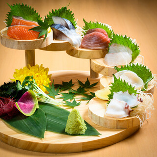 Assortment of 6 types of luxury staircase sashimi