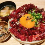 Yukhoe bowl with lean whale meat and tail meat