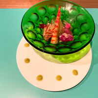 La BOMBANCE 古宇利島 - じーまみー豆腐。車海老。そら豆のピューレ。