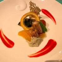 La BOMBANCE 古宇利島 - 合鴨ロース煮。フランボワーズソース。枝豆の湯葉