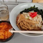 くるまやラーメン - 冷やし南蛮みそ(期間限定)大盛+ミニ丼(玉子入りエビチリ)