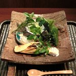 銀座 水野 - お昼の会席コース 3700円 の八寸：大地の恵み5種封じ込め