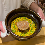 銀座 しのはら - 毛蟹とコロッケ、とうもろこし、枝豆のご飯