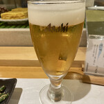 Kouchan Zushi - 生ビール(モタモタしていて泡が少し減ってしまったけど、提供時は黄金比だった)