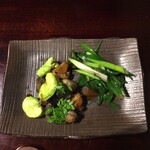 KAZU - そら豆、サザエ、ネギの焼き物