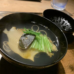 御料理 光安 - 煮物椀、鮑と葛そうめん