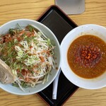 ラーメン もっけだの - 2022.7.1～夏季限定『旨辛つけ麺 炎山ニンニクヤサイマシマシ+味玉(スクラッチクーポン)』