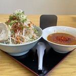 ラーメン もっけだの - 2022.7.1～夏季限定『旨辛つけ麺 炎山ニンニクヤサイマシマシ+味玉(スクラッチクーポン)』