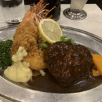 レストラン桂 - C料理　有頭エビフライとハンバーグステーキ　¥1,700