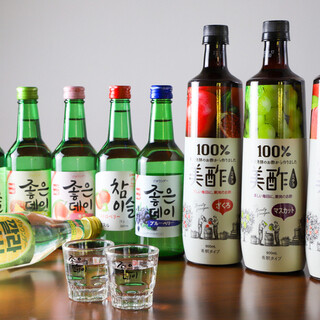 Extensive drink menu including vinegar sour, makgeolli, and Korean soju