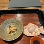 割烹 隆 - お昼のコース９６８０円。カンパチ胡麻和え。一週間寝かしたカンパチは、旨味たっぷりで、胡麻ダレに負けることなく、主張しています（╹◡╹）（╹◡╹）