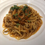 Trattoria MUTSUMI - ① 揚げ茄子入り自家製ボロネーゼソース スパゲッティ