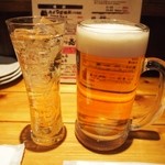 やきとりつくねバカ 一代 - ジンジャーエール、情熱バカ生ビール（大）