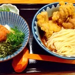 うどん酒場やま福 - ランチセット(とり天ぶっかけ+ネギトロ丼) 1,000円 ♪