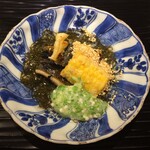 富小路 やま岸 - 天然鰻＋もずく＋玉蜀黍天のうざく