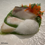 カーサ・デル・チーボ - 油坊主のインパデッラ ニンニクの芽のソースとピカンテのエスプーマ