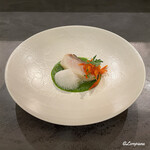 カーサ・デル・チーボ - 油坊主のインパデッラ ニンニクの芽のソースとピカンテのエスプーマ