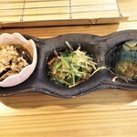 天ぷら膳と旨いもん ほ  - もずく酢＆鶏、水菜お浸し、茄子の揚げ浸し