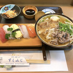 Sushi Fuji - 京風肉うどん　にぎり寿司(5貫)セット