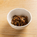 Dried bonito flakes, dried small sardines, and kelp boiled in soy sauce